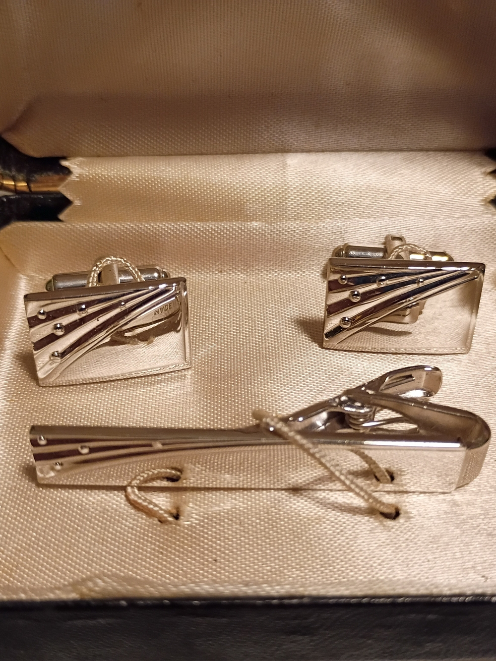 Speidel Silver Rectangular Cufflinks and Tie Clip Set